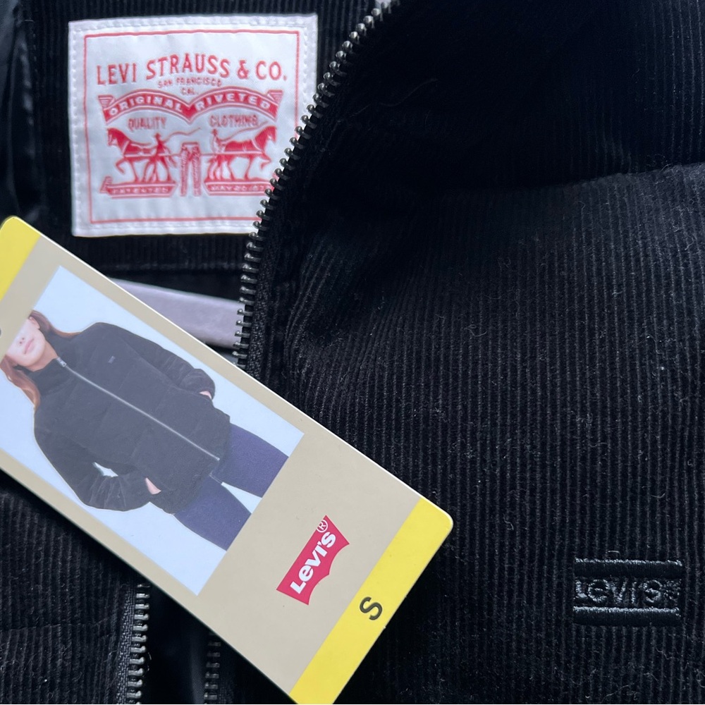 NWT LEVIS WINTER PUFFER BLACK CORDUROY SMALL JACKET NEW NWT - Picture 8 of 9
